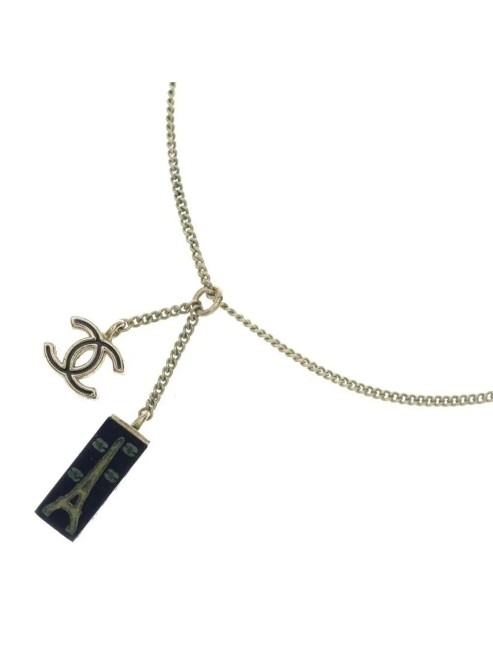 Chanel Eiffel Tower CC Logo Pendant Chain Gold Black